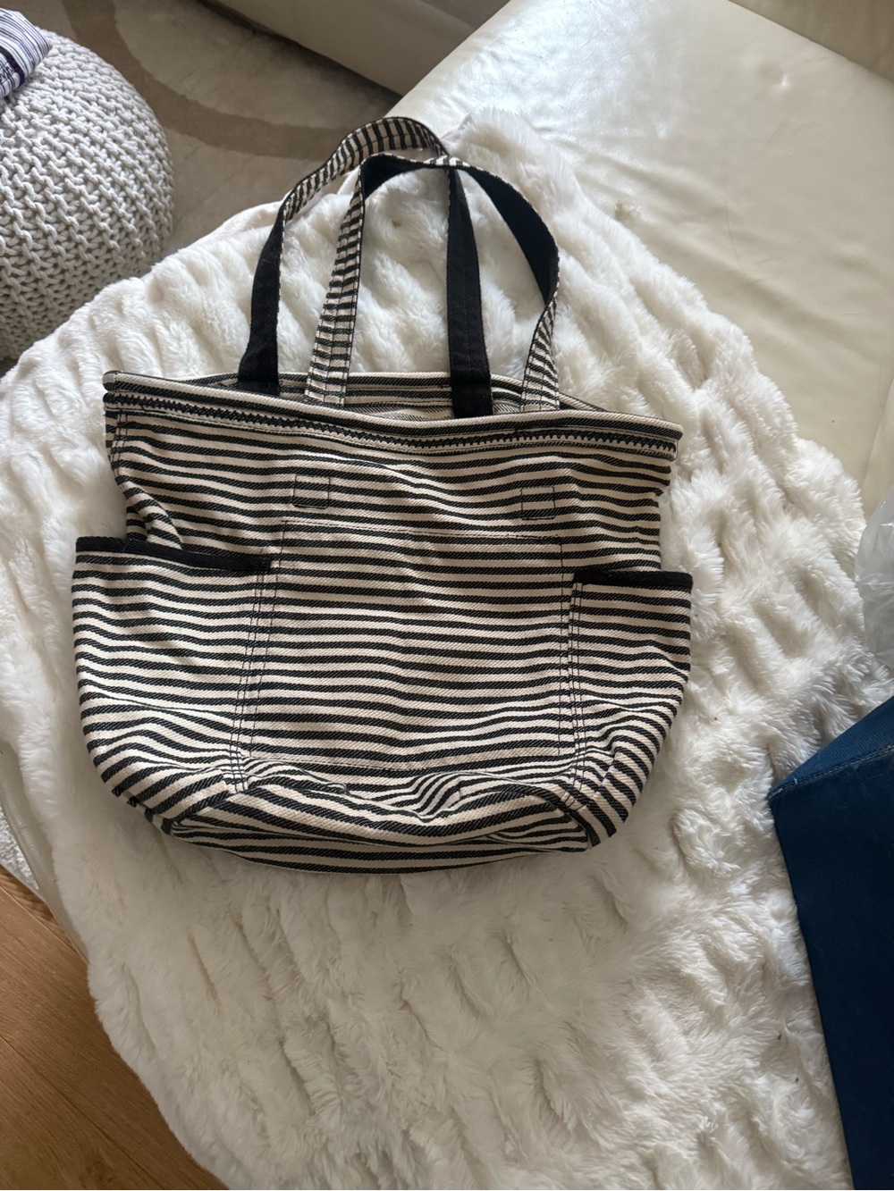 Striped Canvas Tote Bag in Black and Cream — Everyday Carryall